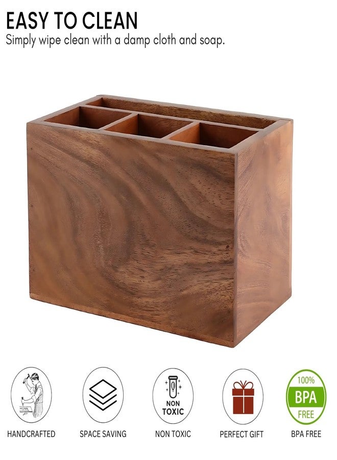 VarEesha Hand Crafted Acacia Wood Chatai Four Part Spoon Holder| Cutlery Holder| Kitchen Caddy | Wooden Cutlery Rack for Kitchen|Wooden Spoon Stand for Diining Table - Image 5